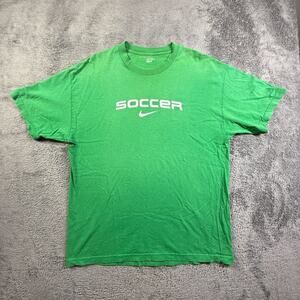 Nike Soccer Tee Shirt Mens XL Green Crew Neck Athletic Swoosh Y2K Vintage